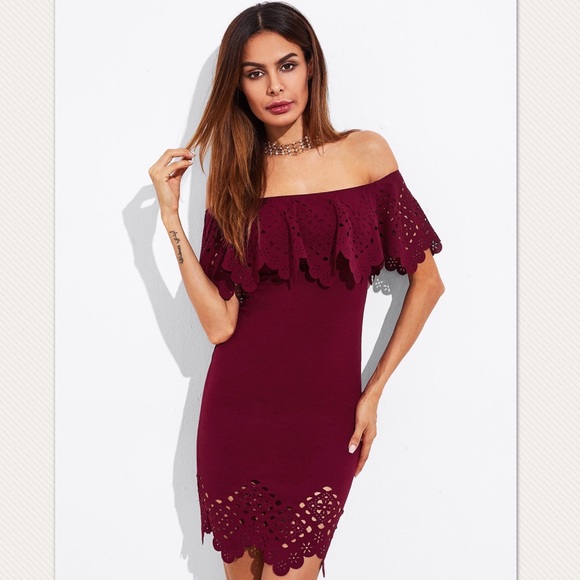 Last 1! Laser-cut off shoulder bodycon dress - Picture 4 of 4